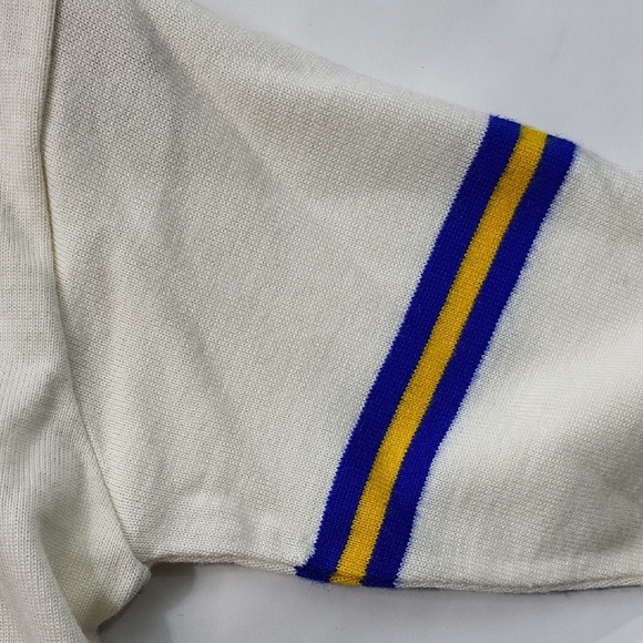 Vintage Cream Wool Cardigan with Blue Stripe - Picture 4 of 10